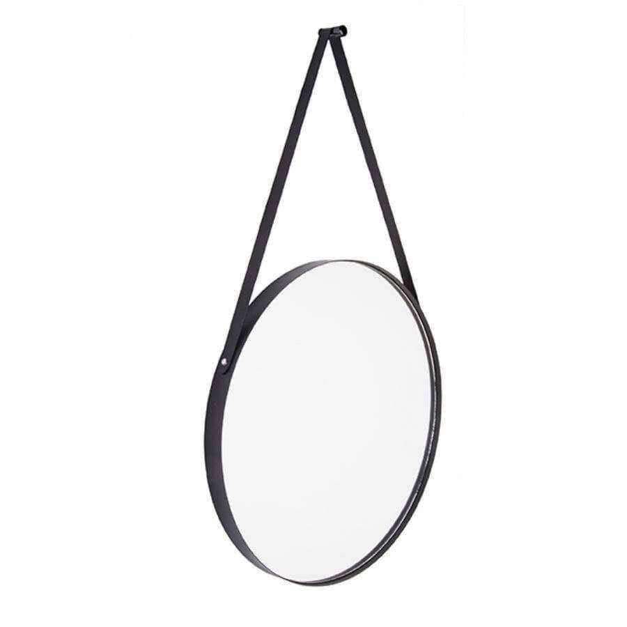 Black Framed Round Hanging Strap Mirror - The Farthing