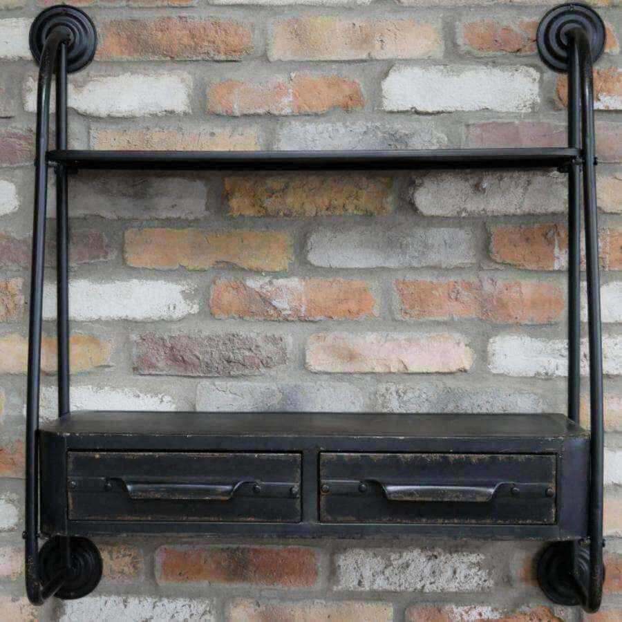 Black Metal Industrial Shelf with Drawers - The Farthing