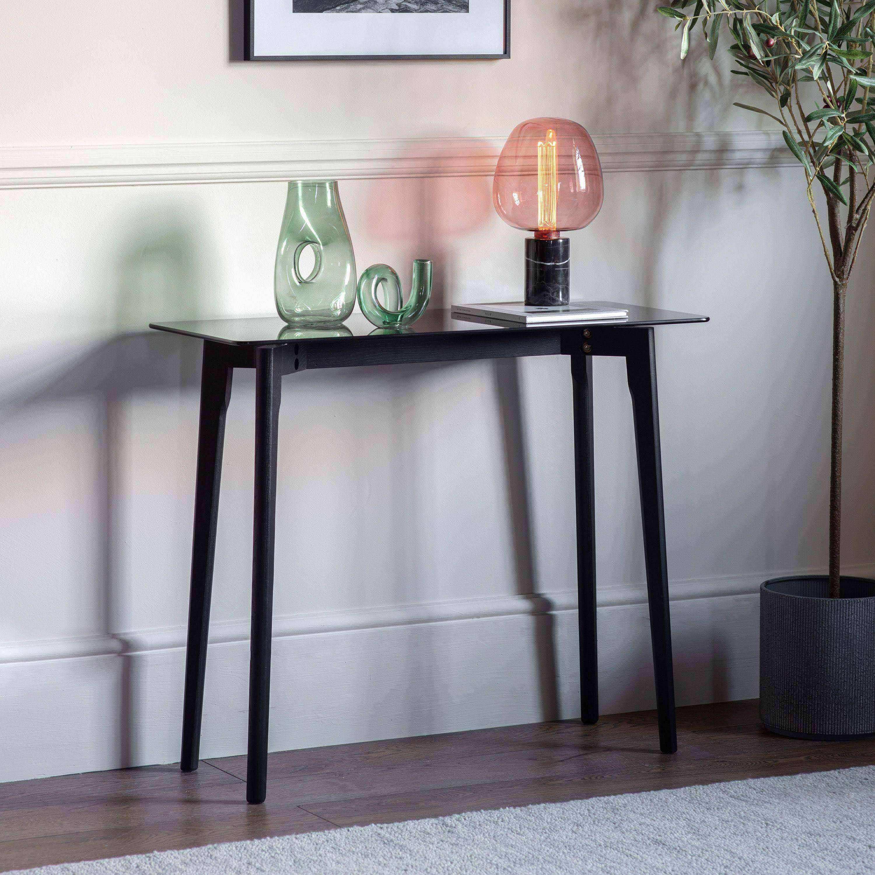 Black Oak and Smoked Glass Console Table - The Farthing