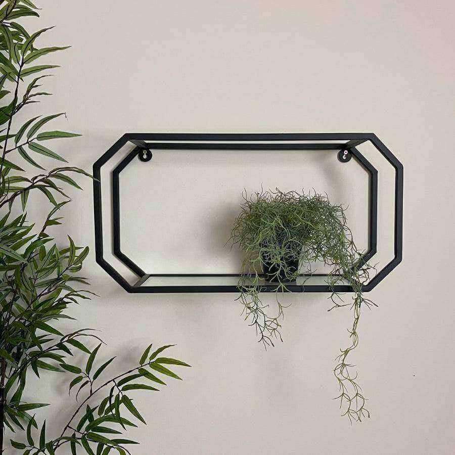 Black Rectangle Hexagonal Metal Wall Shelf - The Farthing