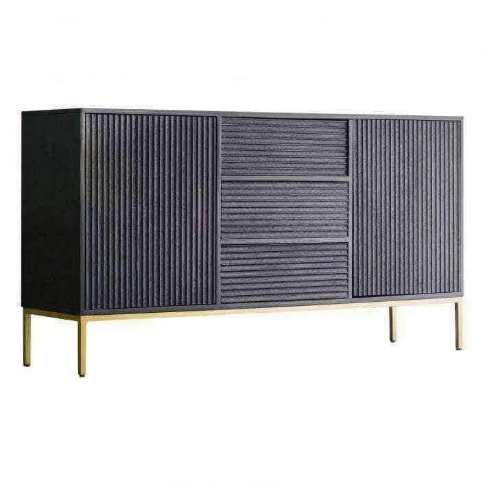 Black Rippled Wood 2 Door 3 Drawer Sideboard - The Farthing