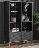 Black Rippled Wood 2 Door Open Display Shelf Unit - The Farthing