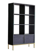 Black Rippled Wood 2 Door Open Display Shelf Unit - The Farthing