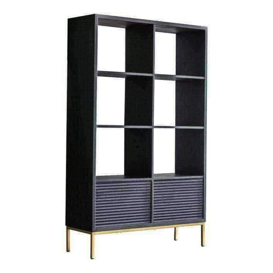 Black Rippled Wood 2 Door Open Display Shelf Unit - The Farthing