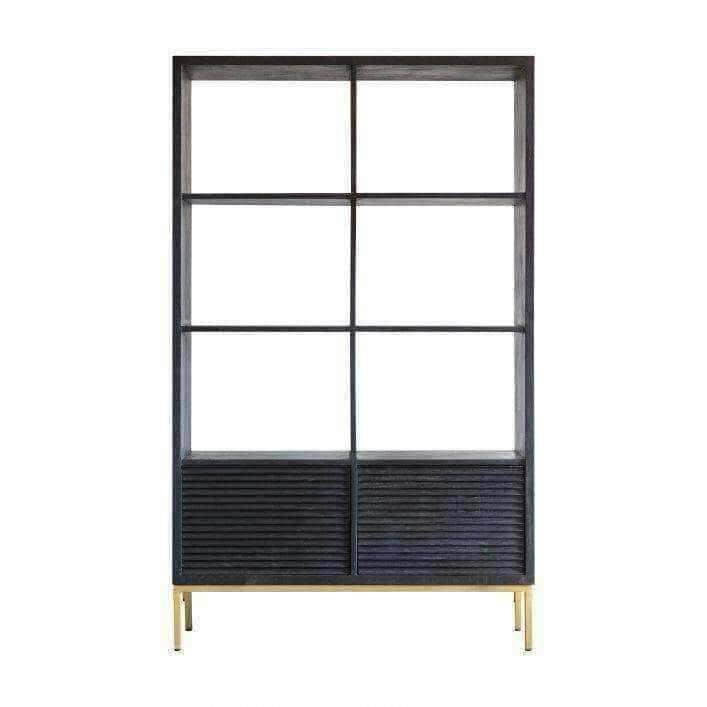 Black Rippled Wood 2 Door Open Display Shelf Unit - The Farthing