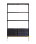 Black Rippled Wood 2 Door Open Display Shelf Unit - The Farthing