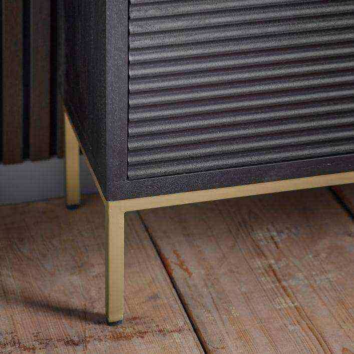 Black Rippled Wood 2 Door Open Display Shelf Unit - The Farthing