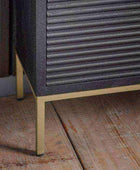 Black Rippled Wood 2 Door Open Display Shelf Unit - The Farthing