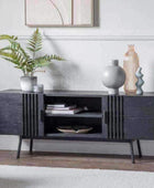 Black Slatted Wooden 2 Door Media Unit - The Farthing