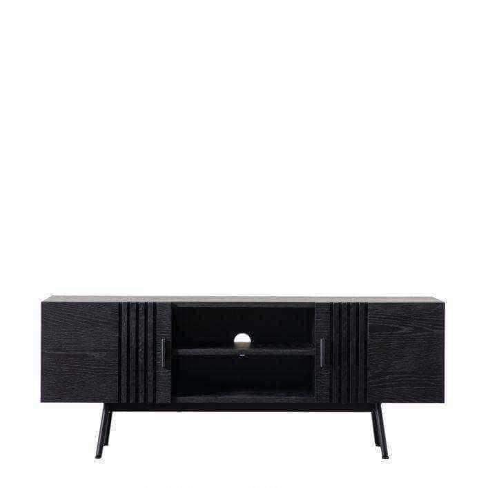 Black Slatted Wooden 2 Door Media Unit - The Farthing