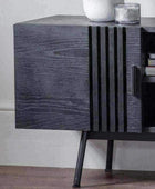 Black Slatted Wooden 2 Door Media Unit - The Farthing