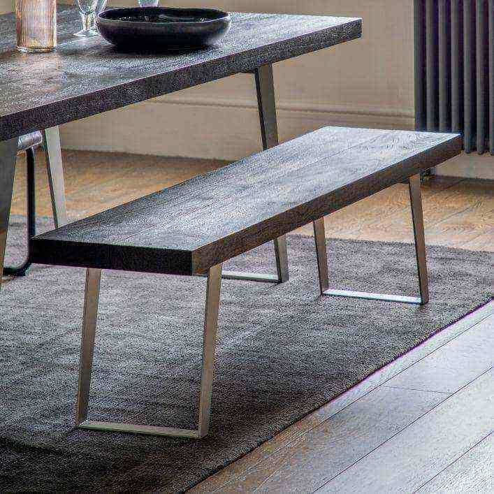 Black Wood Angular Metal Legged Contemporary Bench - choose size - The Farthing