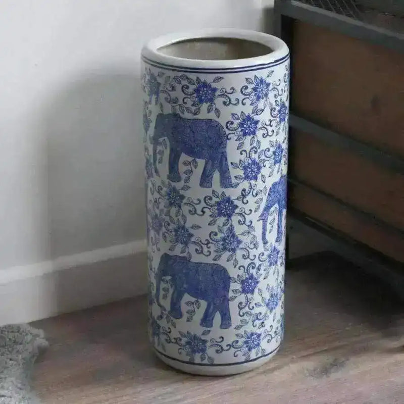 Blue and White Ceramic Umbrella Stand