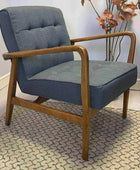 Blue Grey Linen Mid Century Inspired Arm Chair - The Farthing