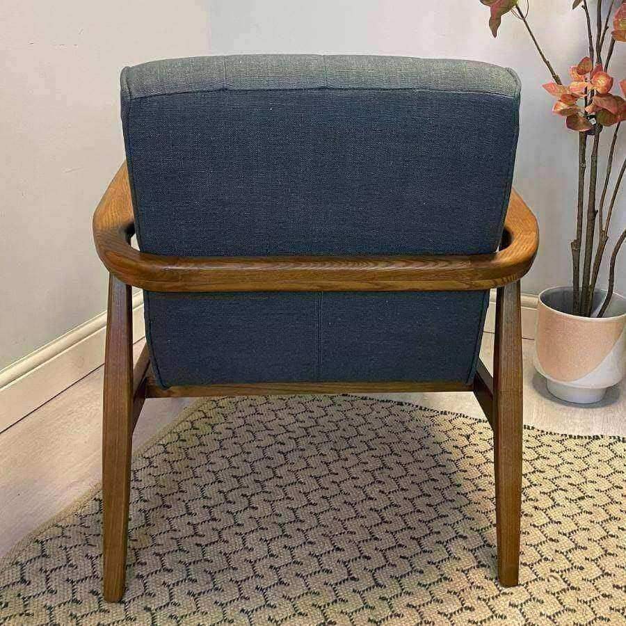 Blue Grey Linen Mid Century Inspired Arm Chair - The Farthing