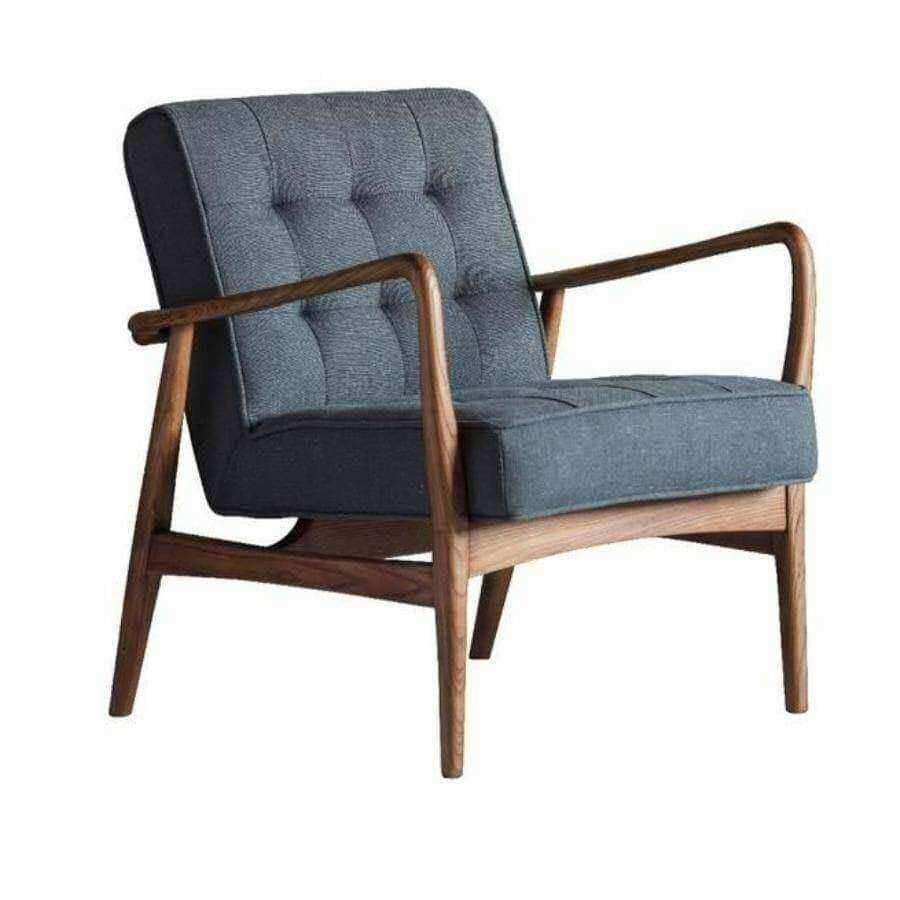 Blue Grey Linen Mid Century Inspired Arm Chair - The Farthing