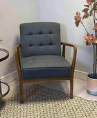 Blue Grey Linen Mid Century Inspired Arm Chair - The Farthing