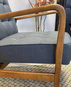 Blue Grey Linen Mid Century Inspired Arm Chair - The Farthing