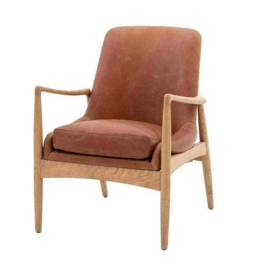 Brown Leather & Ash Wood Armchair - The Farthing