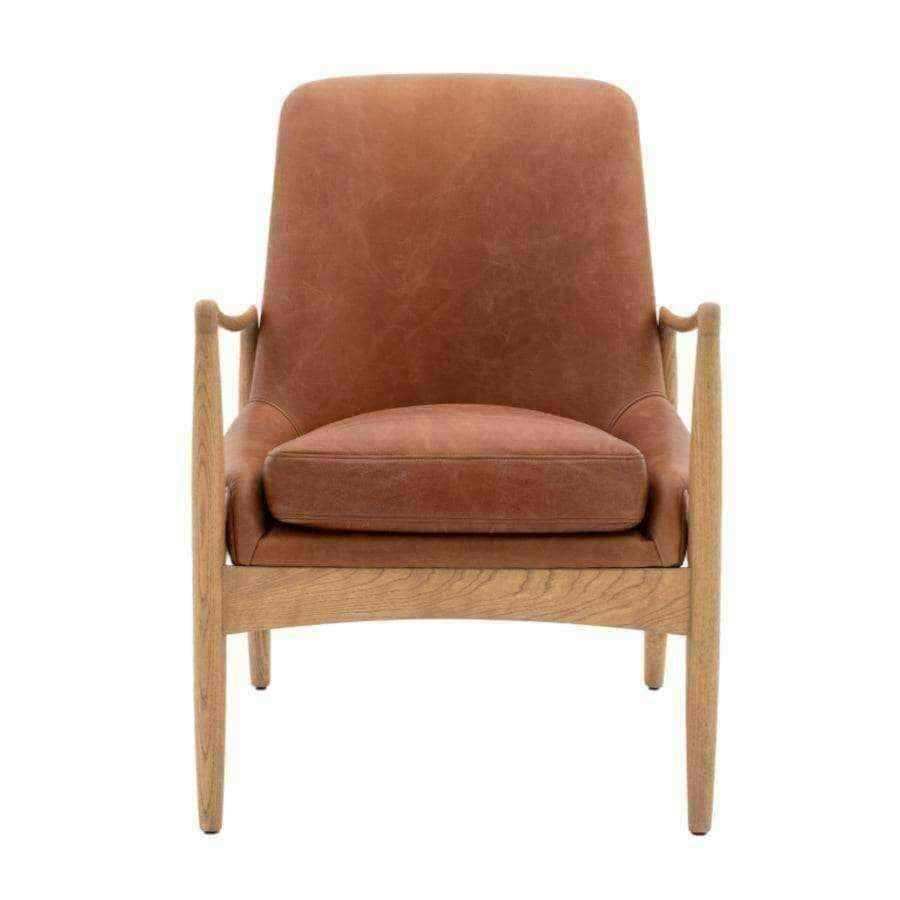 Brown Leather & Ash Wood Armchair - The Farthing