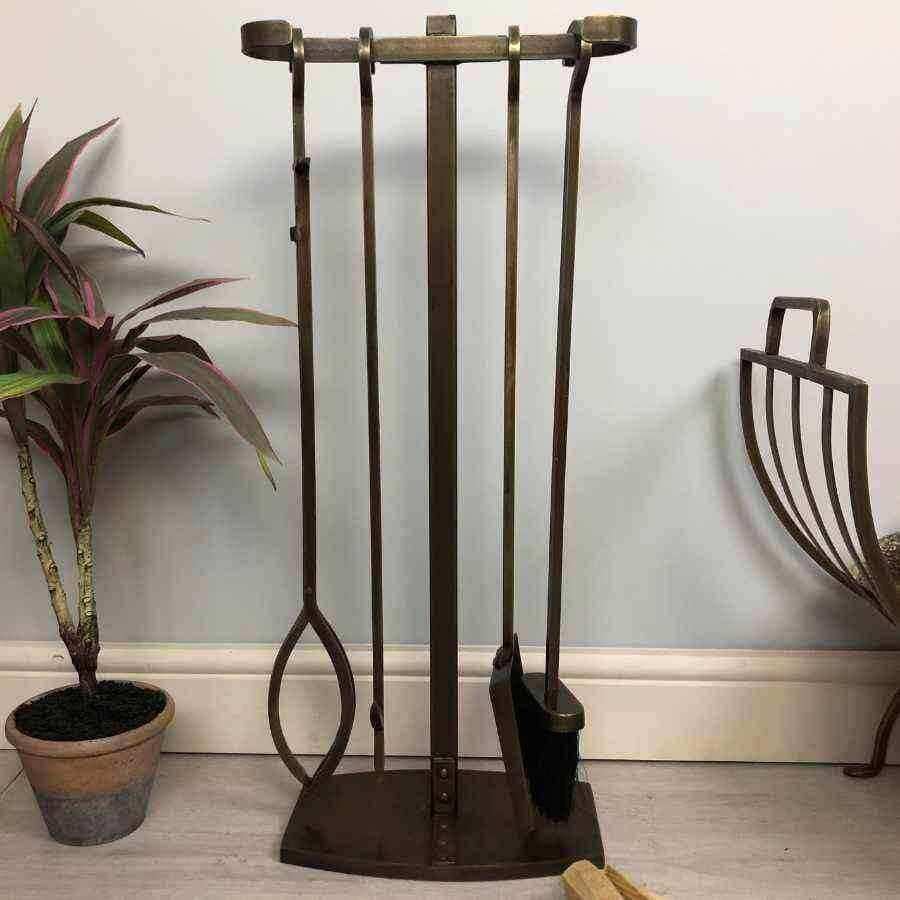 Burnished Brass Fireside Companion set of 4 Tools - The Farthing