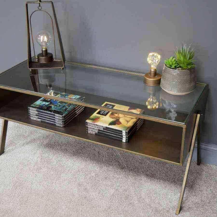 Burnished Gold Metal and Glass Top Coffee Table - The Farthing