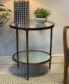 Burnished Gold Metal, Glass and Mirror Side Table - The Farthing