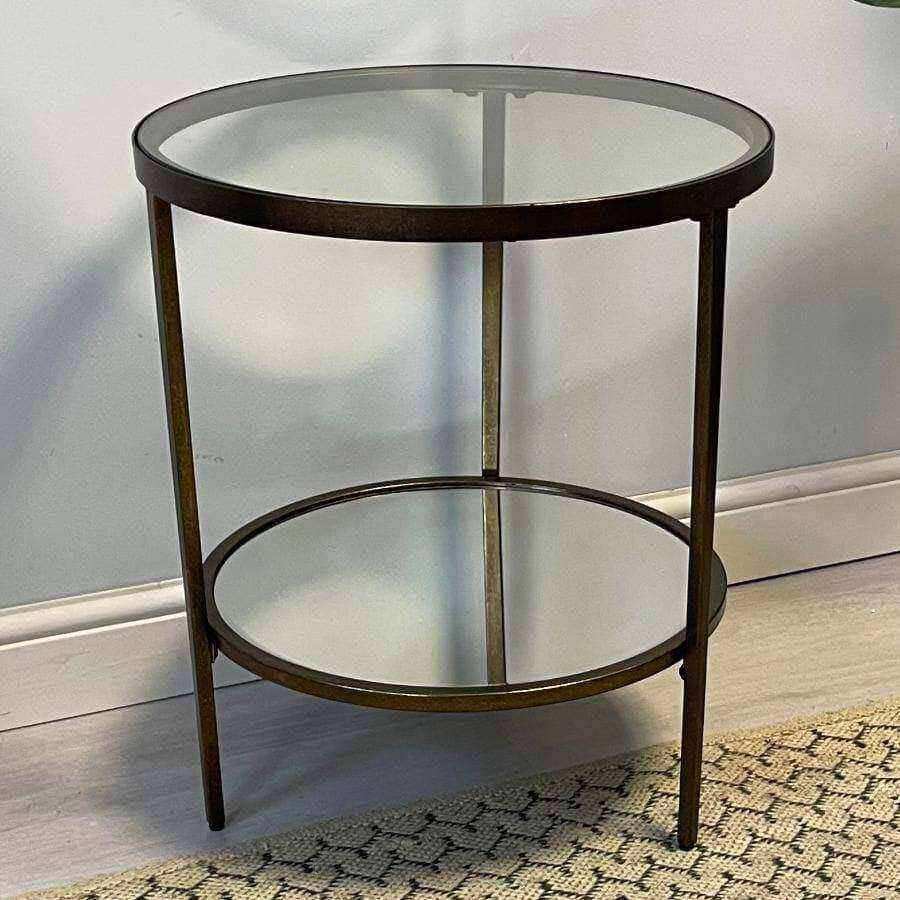 Burnished Gold Metal, Glass and Mirror Side Table - The Farthing