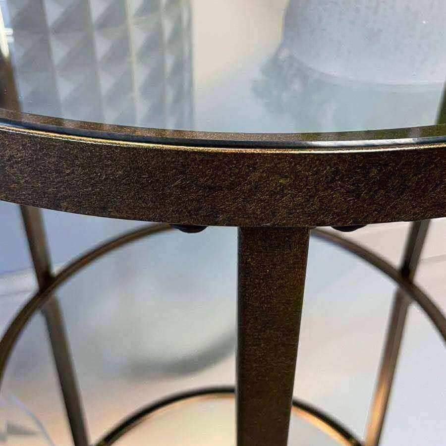 Burnished Gold Metal, Glass and Mirror Side Table - The Farthing