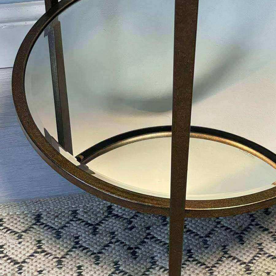 Burnished Gold Metal, Glass and Mirror Side Table - The Farthing