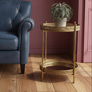 Burnished Gold Mirrored Filigree Side Table - The Farthing