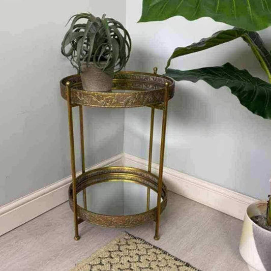 Burnished Gold Mirrored Filigree Side Table - The Farthing