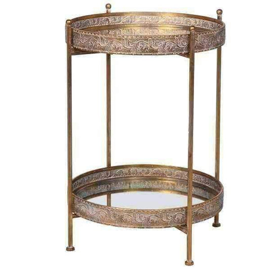 Burnished Gold Mirrored Filigree Side Table - The Farthing