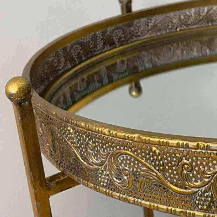 Burnished Gold Mirrored Filigree Side Table - The Farthing