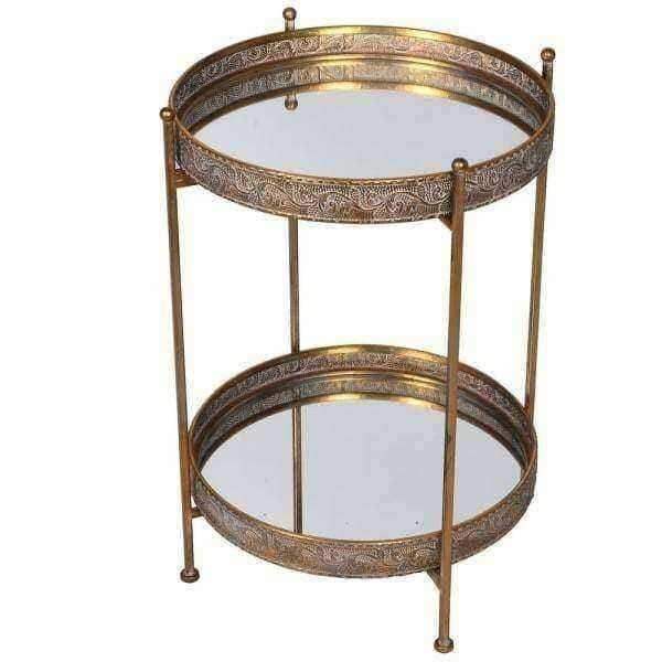 Burnished Gold Mirrored Filigree Side Table - The Farthing