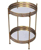 Burnished Gold Mirrored Filigree Side Table - The Farthing