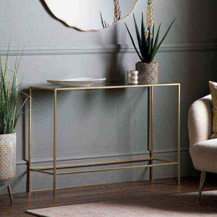 Champagne Metal and Glass Console Table - The Farthing
