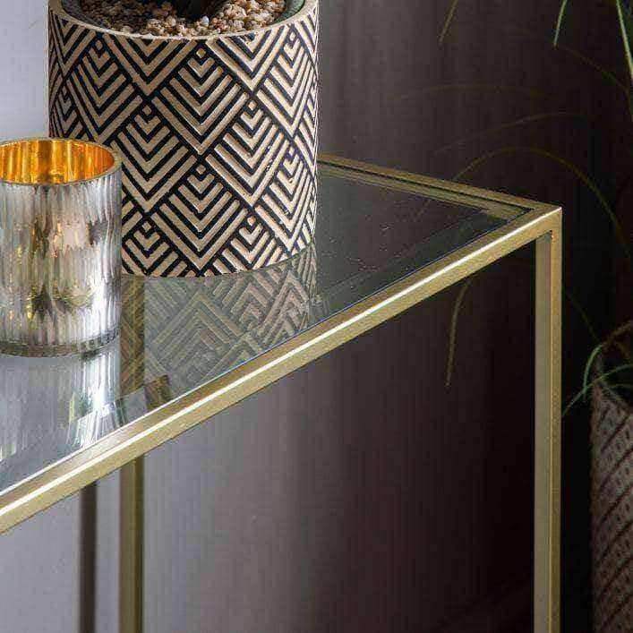 Champagne Metal and Glass Console Table - The Farthing