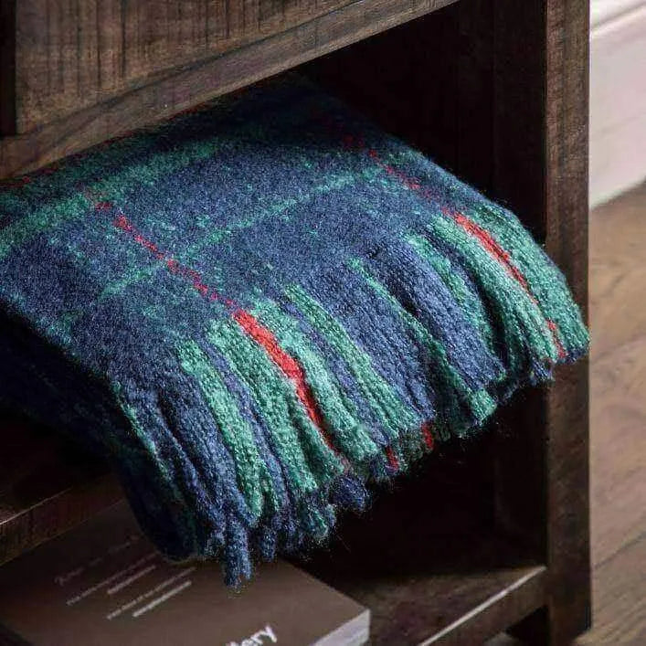 Checked Green and Blue Faux Mohair Style Throw - The Farthing