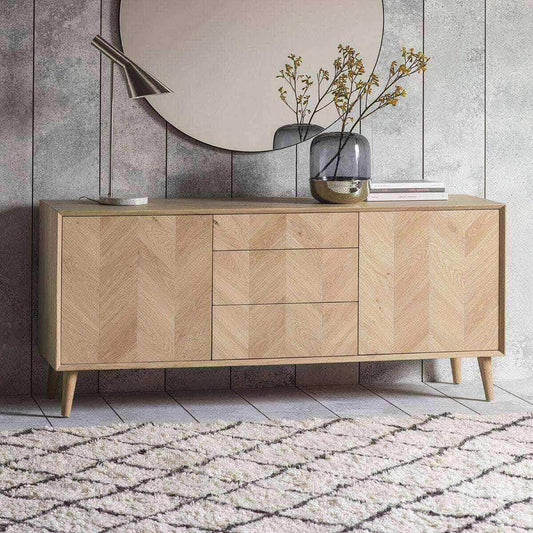 Chevron Fronted Oak 2Door 3Drawer Sideboard - The Farthing