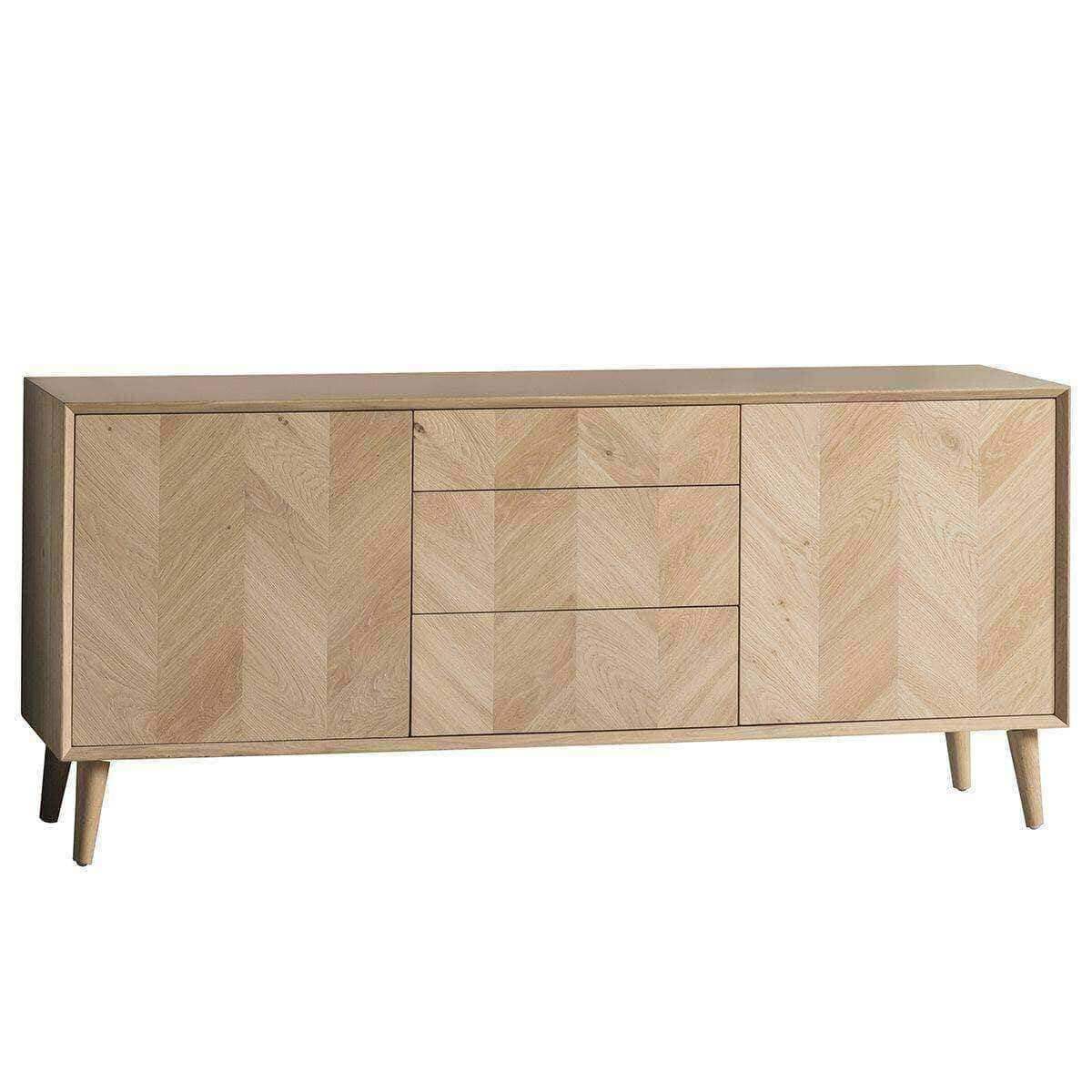 Chevron Fronted Oak 2Door 3Drawer Sideboard - The Farthing