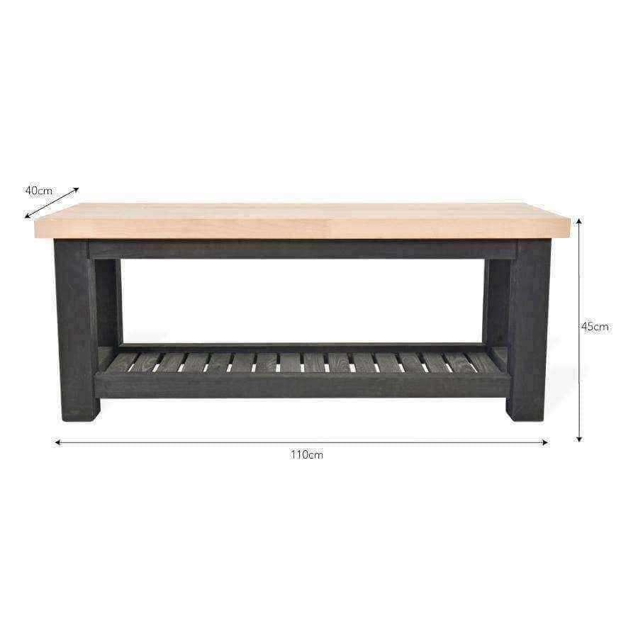 Chunky Black Wooden Storage Bench - The Farthing