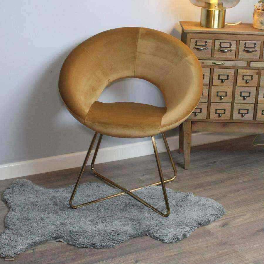 Circular Caramel Velvet Chair with Open Back - The Farthing