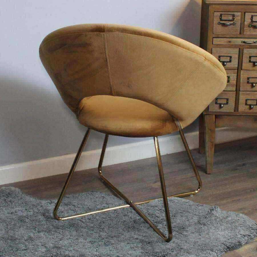 Circular Caramel Velvet Chair with Open Back - The Farthing