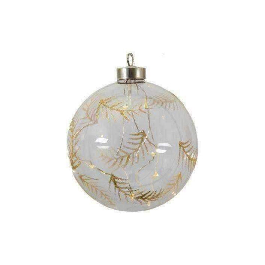 Clear Feather Etched Bauble with LED - The Farthing