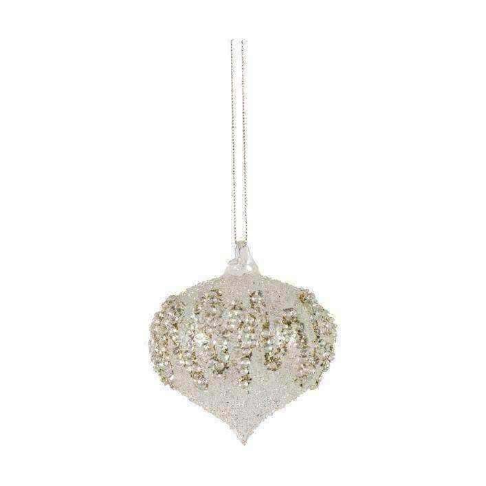 Clear Pale Gold Glitter Droplet Baubles (3pk) - The Farthing