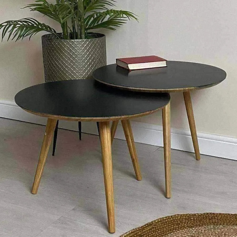 Dark Topped Round Wooden Nordic Coffee Table Set - The Farthing