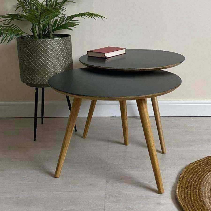 Dark Topped Round Wooden Nordic Coffee Table Set - The Farthing