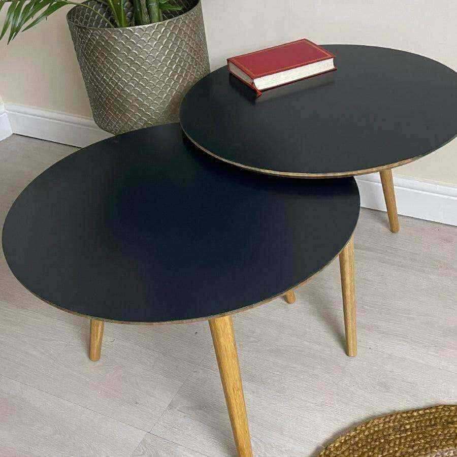Dark Topped Round Wooden Nordic Coffee Table Set - The Farthing