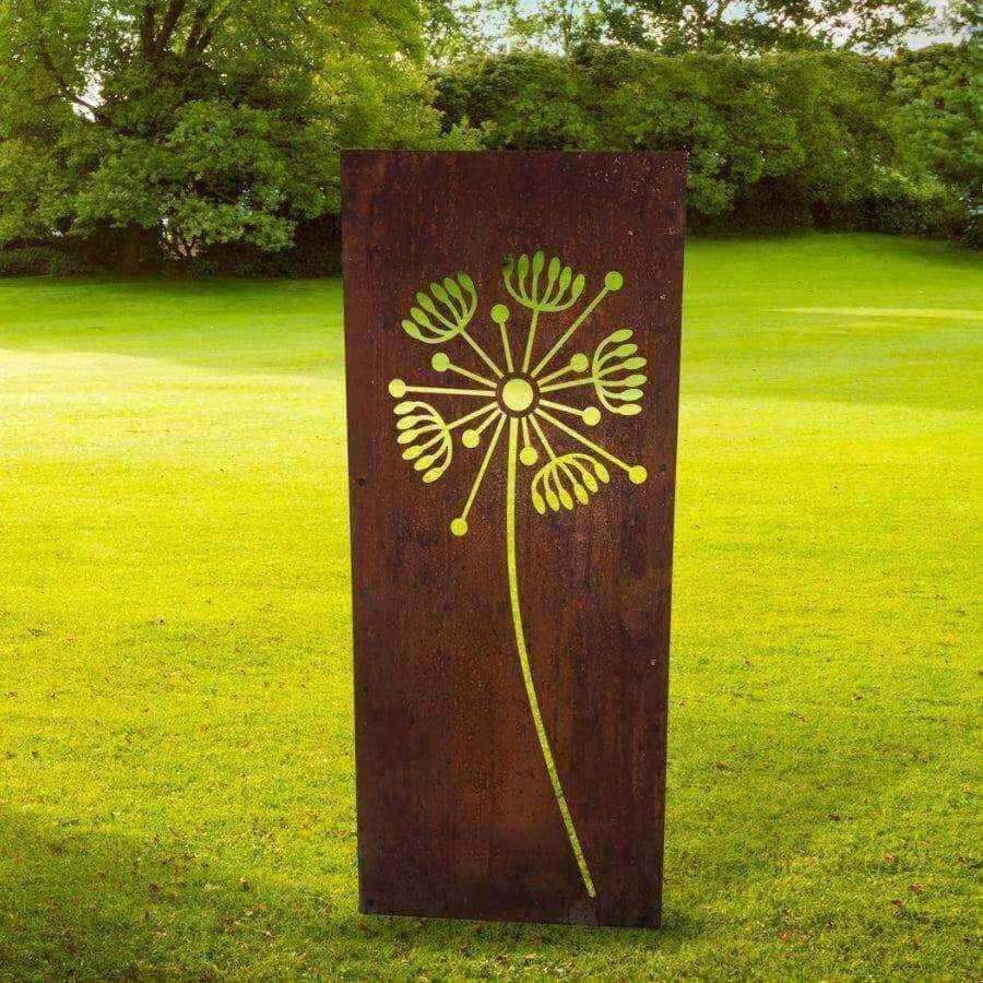 Decorative Rusty Dandelion Garden Screen - Choice of size - The Farthing